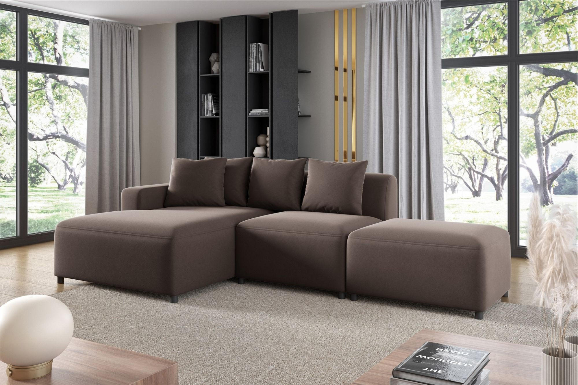 ECKSOFA Megan Xs In Stoff Salvador - Braun, Holzwerkstoff/Textil (304/165cm) - Fun Möbel