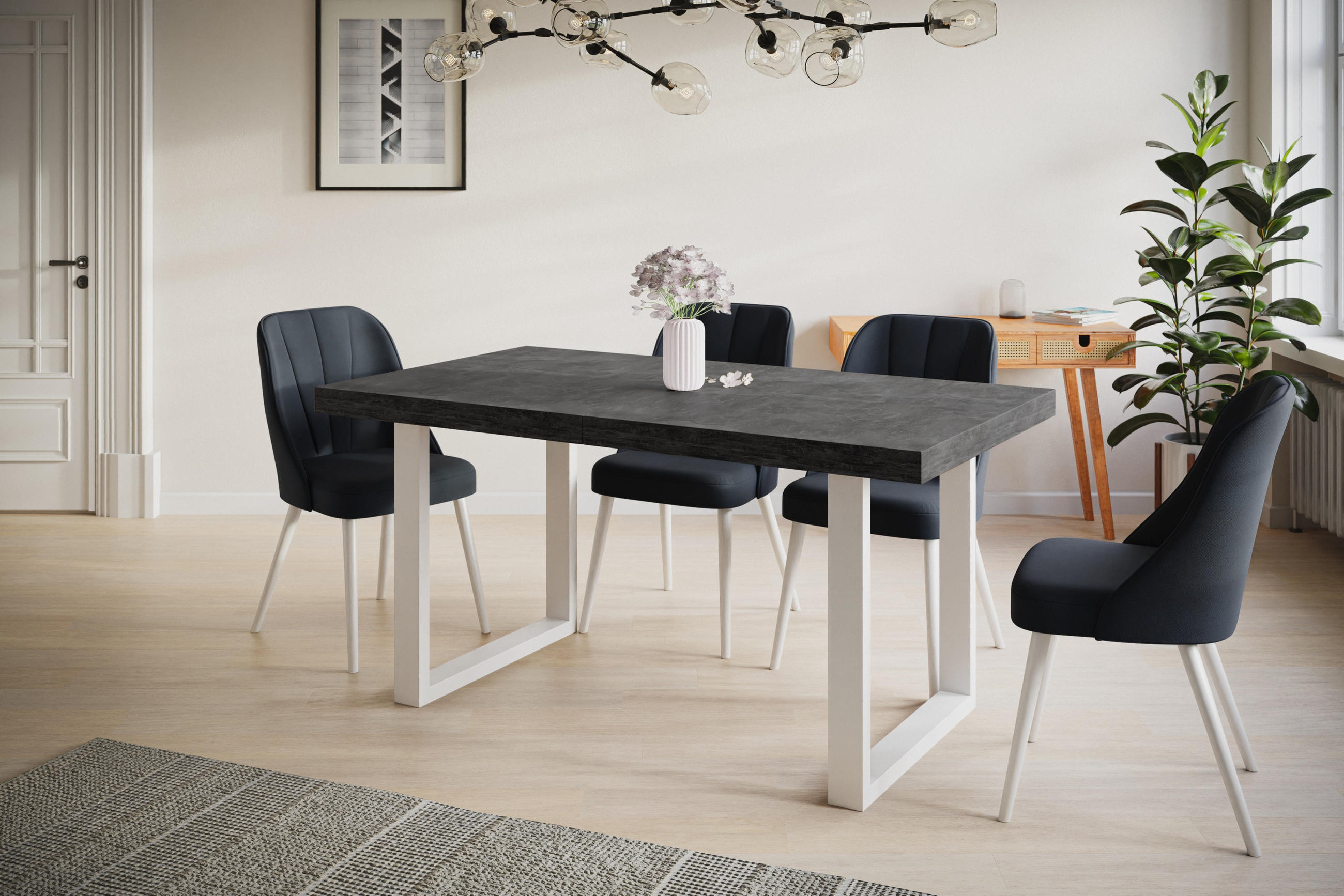ESSZIMMERTISCH LOFT-U 200X100X77 cm, Farbe: Dunkelgrau, mit Metallbeinen in Farbe Weiß - Dunkelgrau/Weiß, Holzwerkstoff (200/100/77cm) - Alpi-Möbel