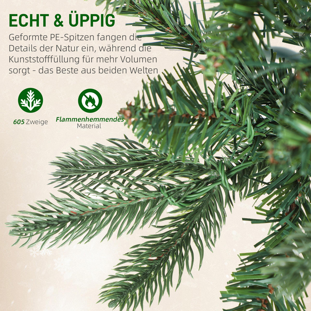 WEIHNACHTSBAUM künstlich 180 cm Christbaum mit 605 dichten Zweigen, 200 LED - Grün, Kunststoff (180cm) - HOMCOM