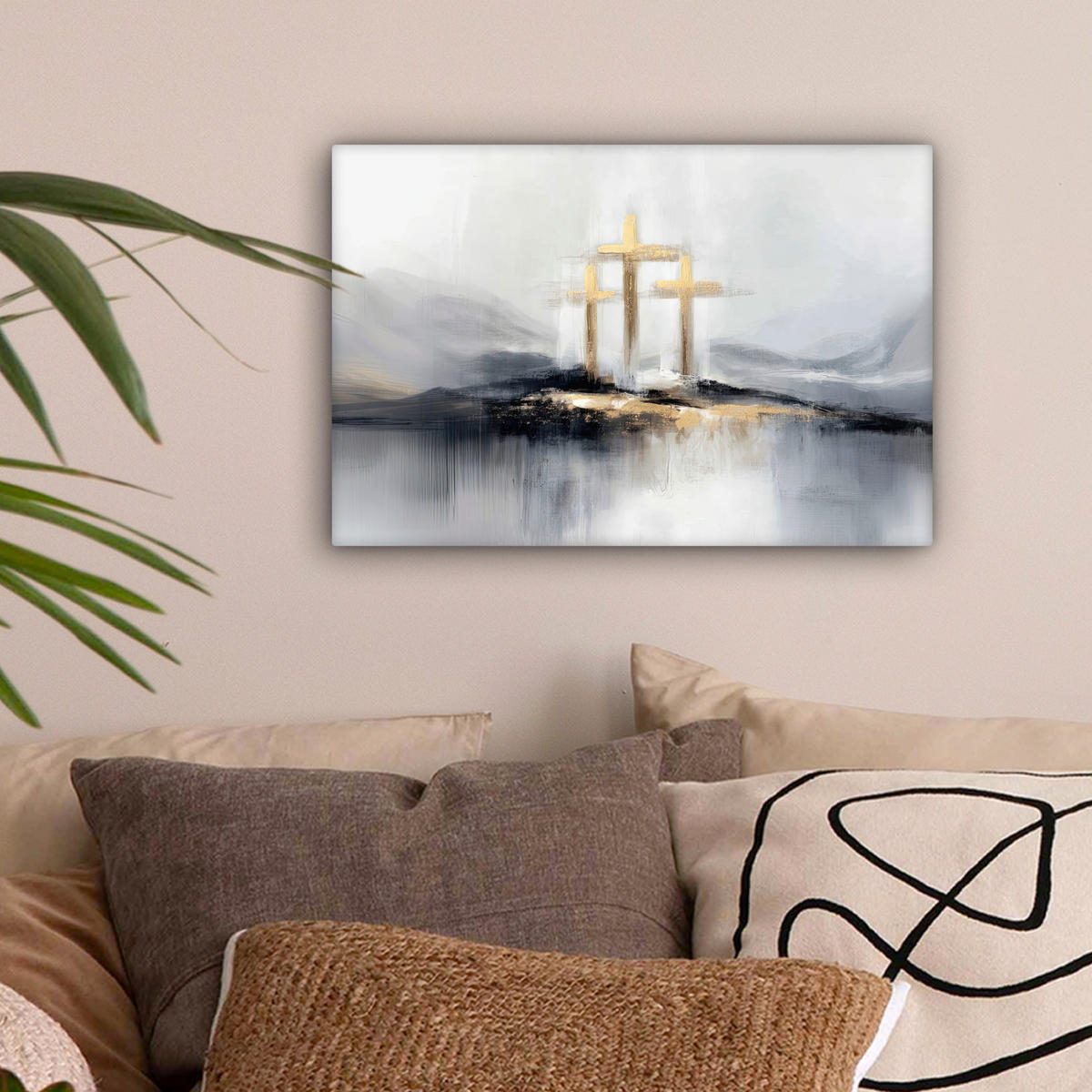 LEINWANDBILD Abstrakt - Malerei - Christentum - Kreuz Deko Schlafzimmer 30x20 cm - Weiß, Textil (30/20cm) - MuchoWow