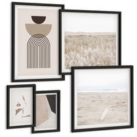 BILDER SET 5er Set - 50x50 cm & 20x30 cm & 40x60 cm Schwarzer Rahmen - Abstrakte weiß-braune Muster - Schwarz, Kunststoff (40/60cm) - TULUP