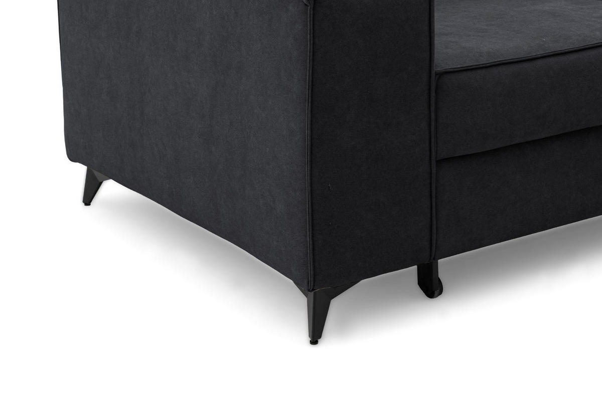 ECKSOFA PURE L Rechts mit Schlaffunktion 127x199 Velours Graphit - Graphitfarben/Schwarz, Holz/Textil (204/281cm) - Muffo