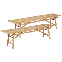 GARTENBÄNKE 4-Sitzer 2er Set Heller Holzfarbton Tindari - Hellbraun, Holz (180/45/38cm) - Beliani