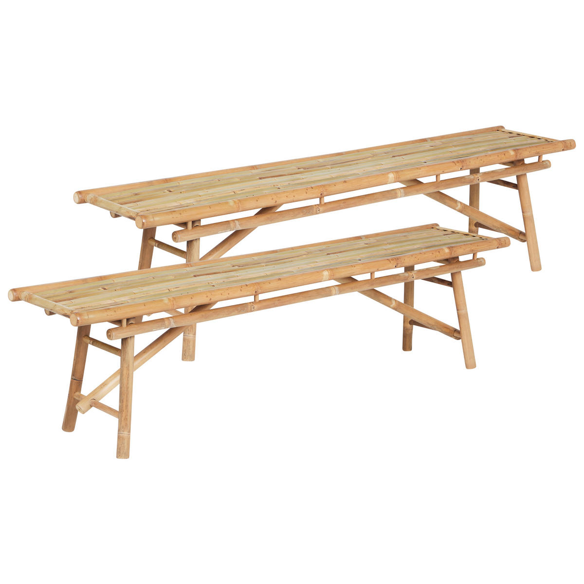 GARTENBÄNKE 4-Sitzer 2er Set Heller Holzfarbton Tindari - Hellbraun, Holz (180/45/38cm) - Beliani