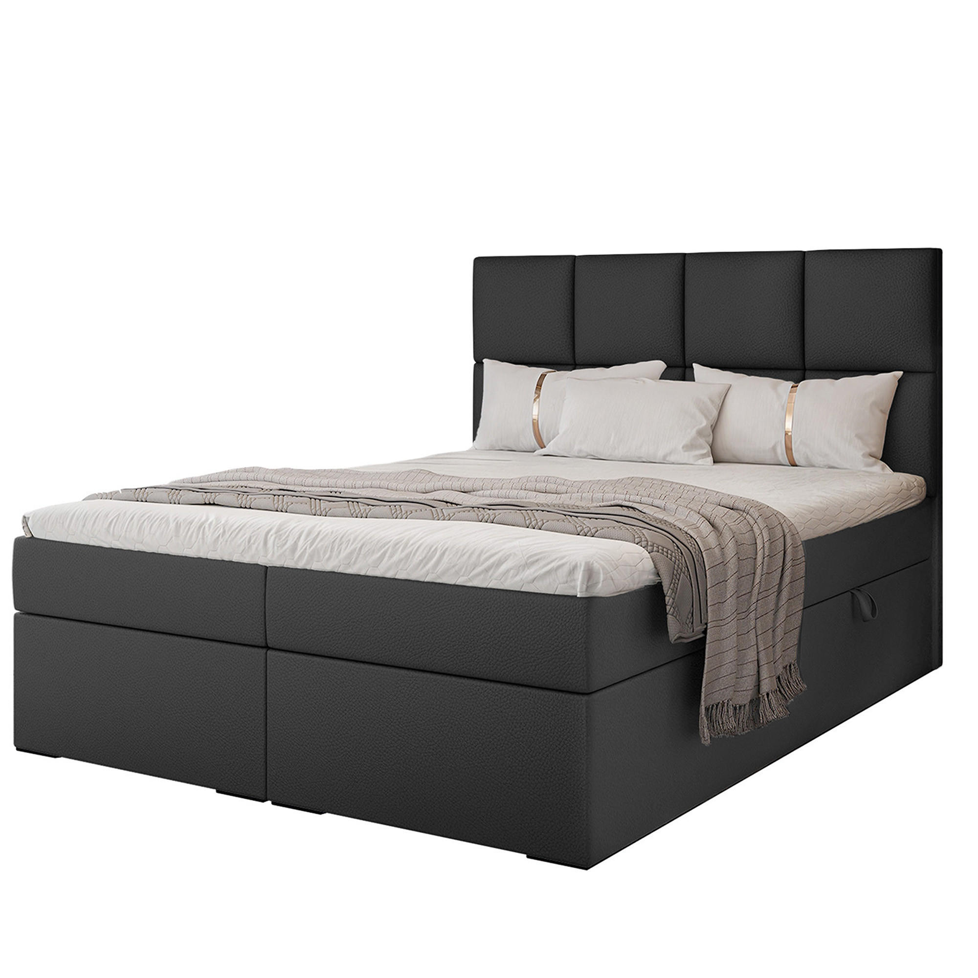BOXBETT 120x200 cm mit Topper - Schwarz, Textil (180/200cm) - Idohome