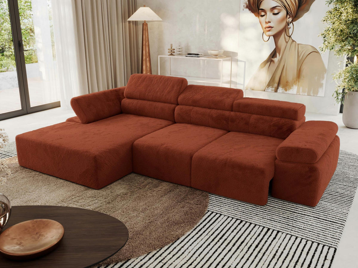 ECKSOFA RILASSO L Orange Plüsch - links - Schwarz/Orange, Kunststoff/Textil (296/174cm) - MKS