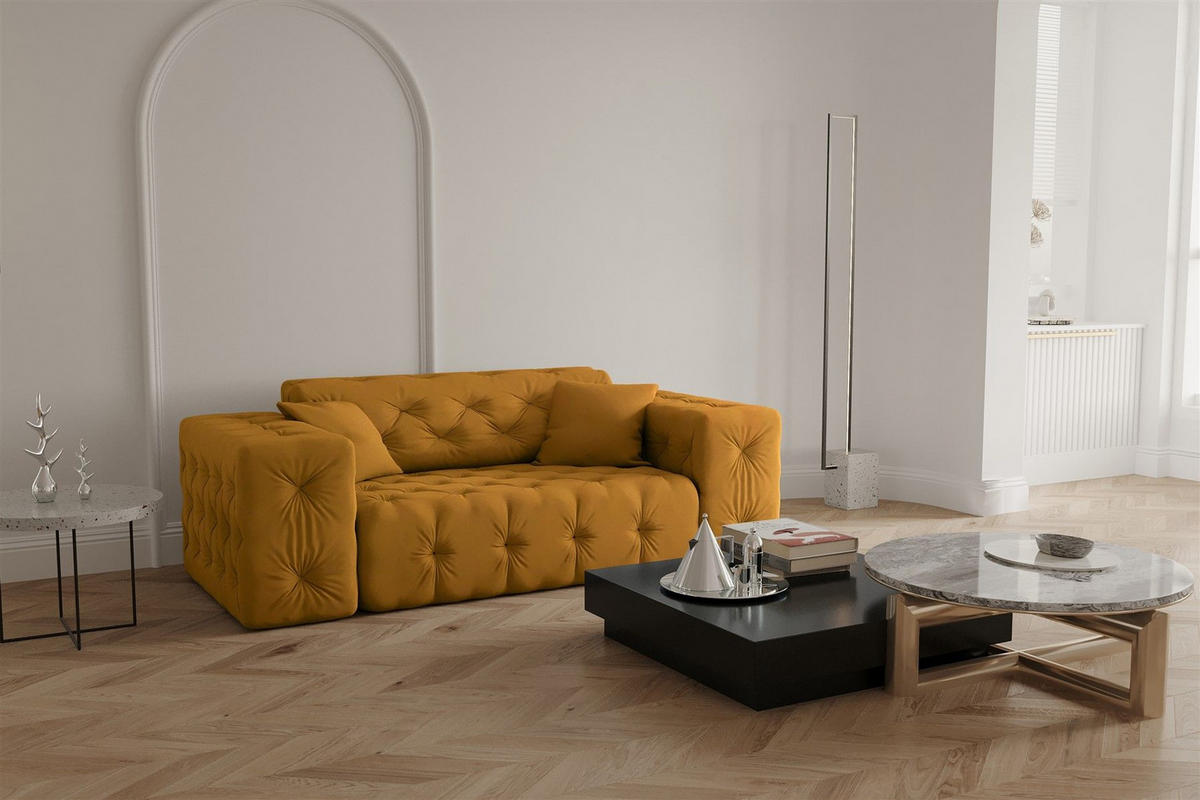 SOFASET Chantal - Dunkelgelb, Holzwerkstoff/Textil (251/78/96cm) - Fun Möbel