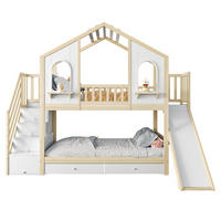 ETAGENBETT 90/200 cm & 90/200 cm in Natur & Weiß mit Rutsche, Regalen und 2 Schubladen - Weiß/Naturfarben, Holz/Holzwerkstoff (90/200cm) - WISHDOR