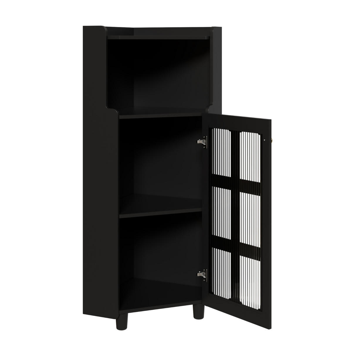 KÜCHENSCHRANK MIT LED 63,5/124/63,5 cm, MDF, Schwarz, APP-GESTEUERTE BELEUCHTUNG, platzsparende Eckkommode für Badezimmer - Schwarz, Holzwerkstoff (63.5/124/63.5cm) - Rolipo