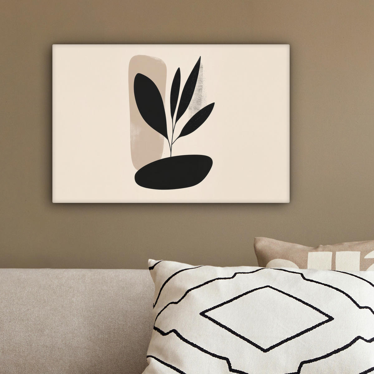 LEINWANDBILD Pflanze - Beige - Japanisch 30x20 cm - Schwarz, Textil (30/20cm) - MuchoWow