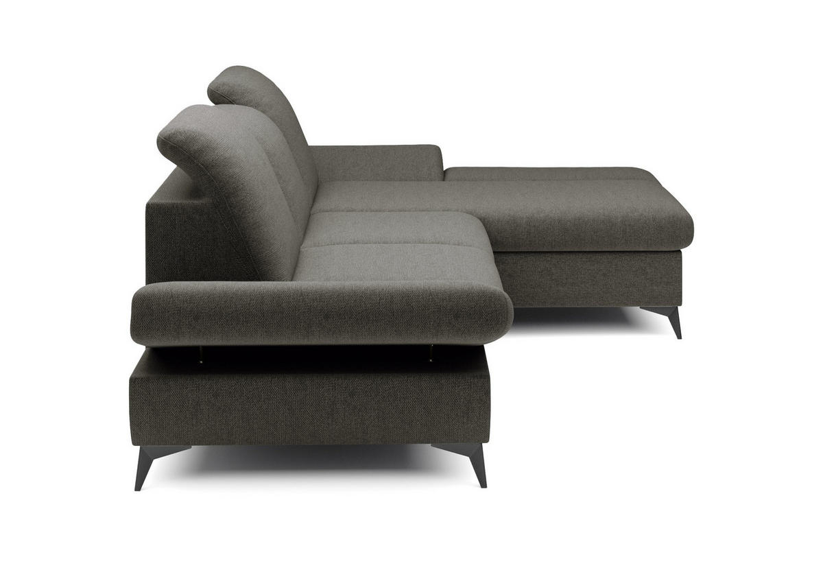 ECKSOFA FELICE R-S Grau Geflochtener Stoff mit Schlaffunktion - Grau, Holz (284/166cm) - MASSENO