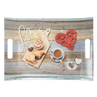 TABLETT Frühstück, rechteckige Serviertablett mit Griff 38x27 cm - Grau, Kunststoff (27/3/38cm) - Lashuma