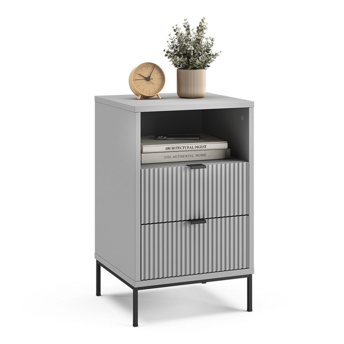 NACHTTISCH Eliza, Grau/Schwarz, 40 x 66 cm mit 2 Schubladen & 1 Fach - Schwarz/Grau, Holzwerkstoff (40/66/38.1cm) - Vicco