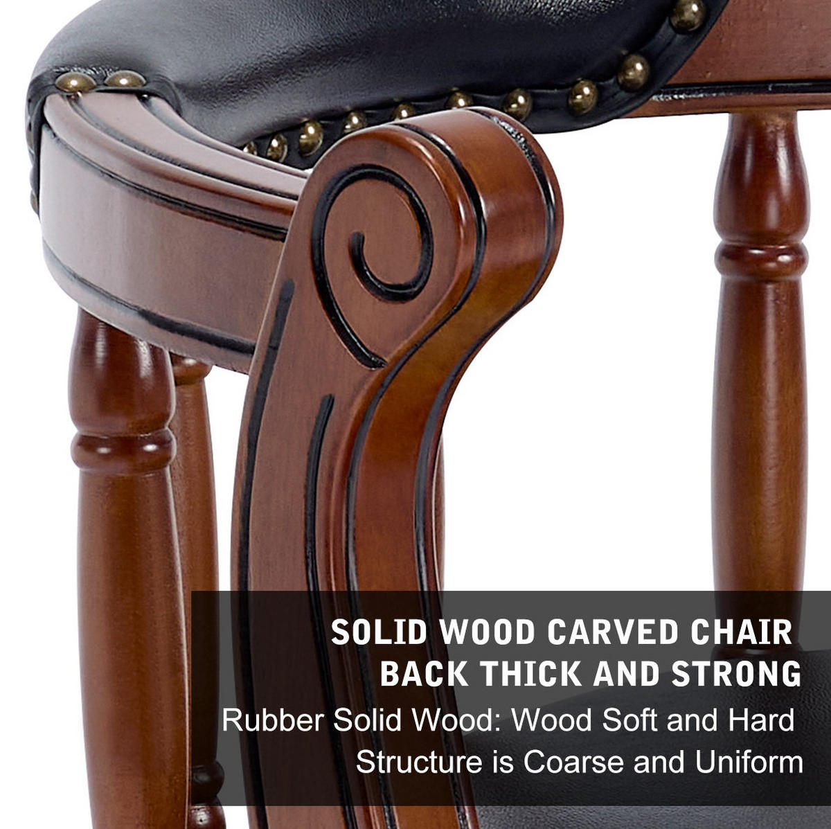 BARHOCKER drehbar mit Rückenlehne 75 cm Leder Holz Schwarz - Schwarz, Holz (54.8/96/54.81cm) - Meubliv