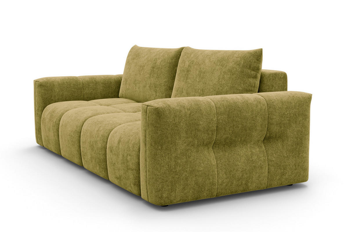 SOFA VERONA 3-Sitzer, Khaki - Schwarz/Grün, Holz/Textil (224/83/110cm) - Courtois Laville