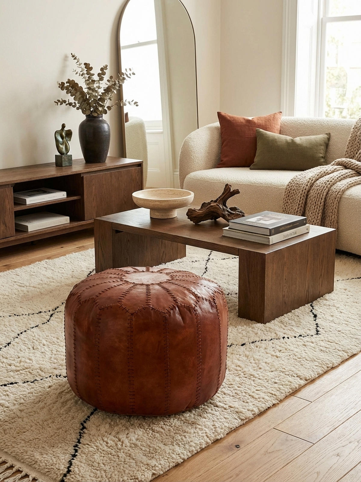 SITZHOCKER – Echtleder Braun, orientalisches Design - Braun, Leder (52/40/52cm) - KADIMA DESIGN