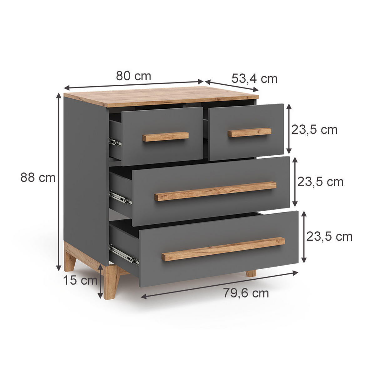 KREDENC Malia Grey/Artisan - šedá, kompozitní dřevo (80/88/53.4cm) - VitaliSpa