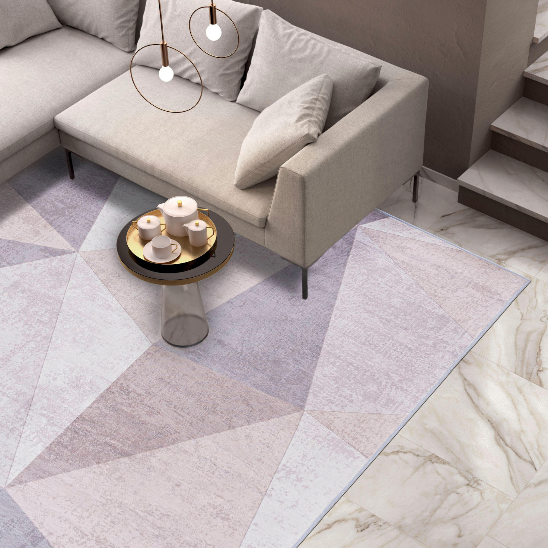 TEPPICH Beige Modern Geometrisch - Kurzflor Rechteckig, Modern, Stilvoll - 120 x 170 cm - Hellrosa/Creme, Textil (120/170cm) - Mazovia