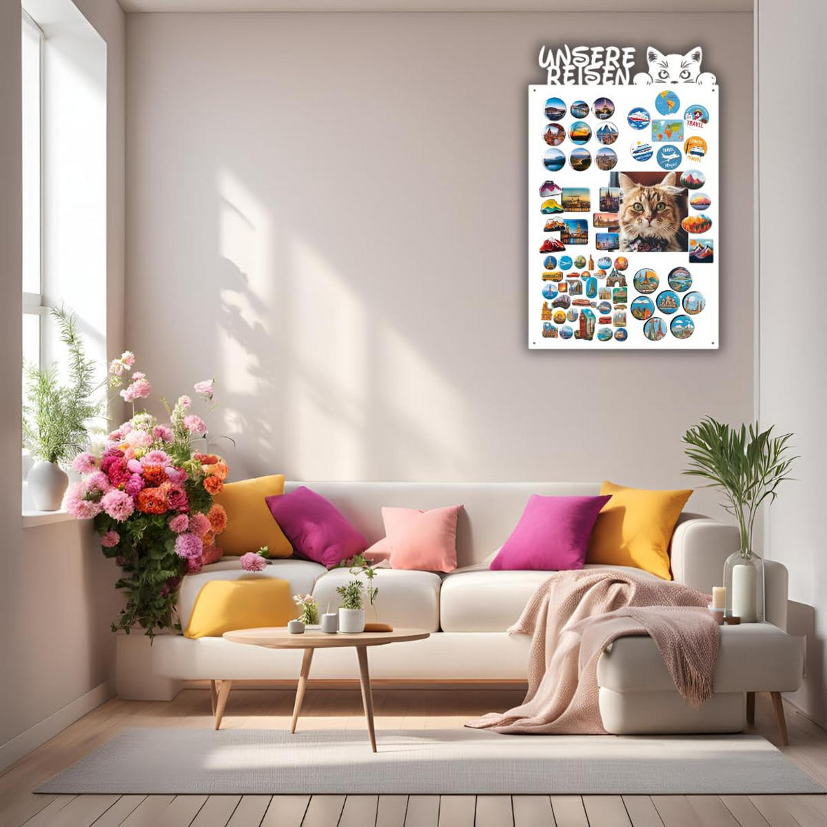 MAGNETTAFEL - Magnetische Pinnwand mit Katzenmotiv - ideal für Magnete und Notizen - magnetisches Whiteboard - Weiß - 80x50 cm - Weiß, Metall (50/80/0.7cm) - ANWICAR