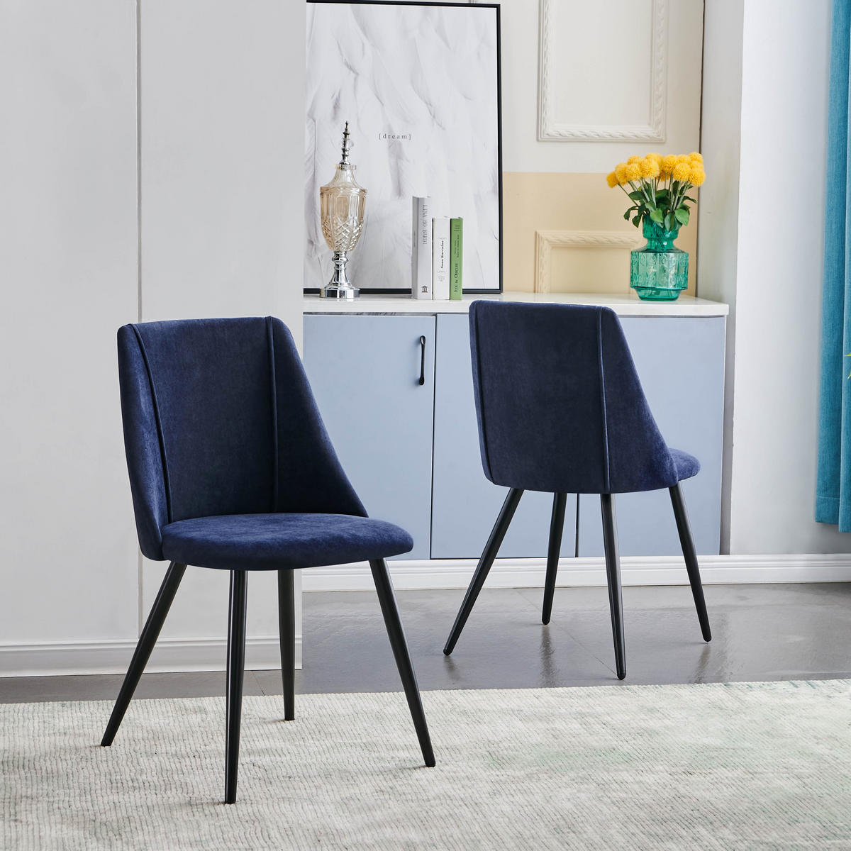 STUHL-SET 2 Stück in Stoff - Blau/Schwarz, Holzwerkstoff/Textil (56/83/55cm) - Urban Meuble