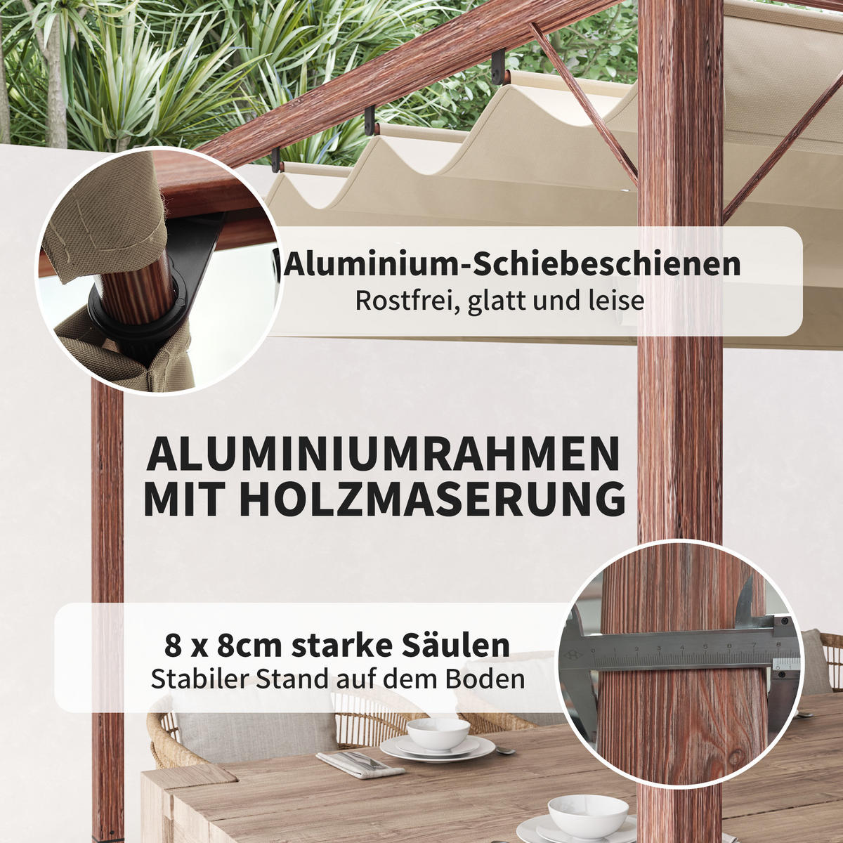 PERGOLA ca. 3x4m Naturholz - Naturfarben, Metall (300/232/382cm) - Outsunny