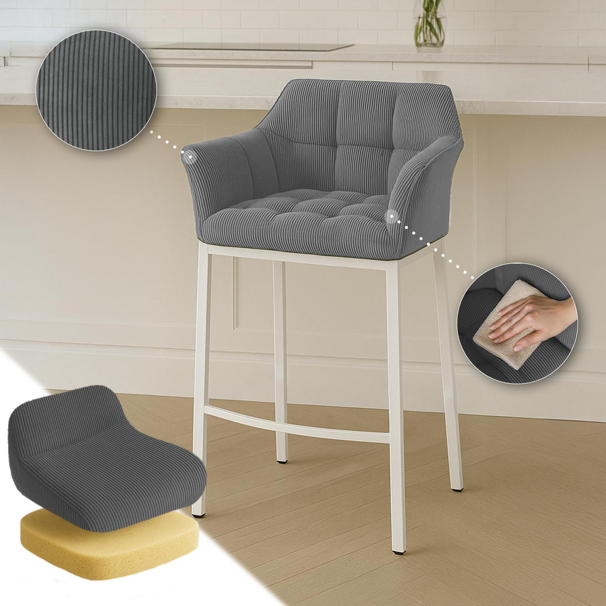 BARHOCKER Metall Grau - Weiß/Grau, Metall (64/110/48cm) - CLP