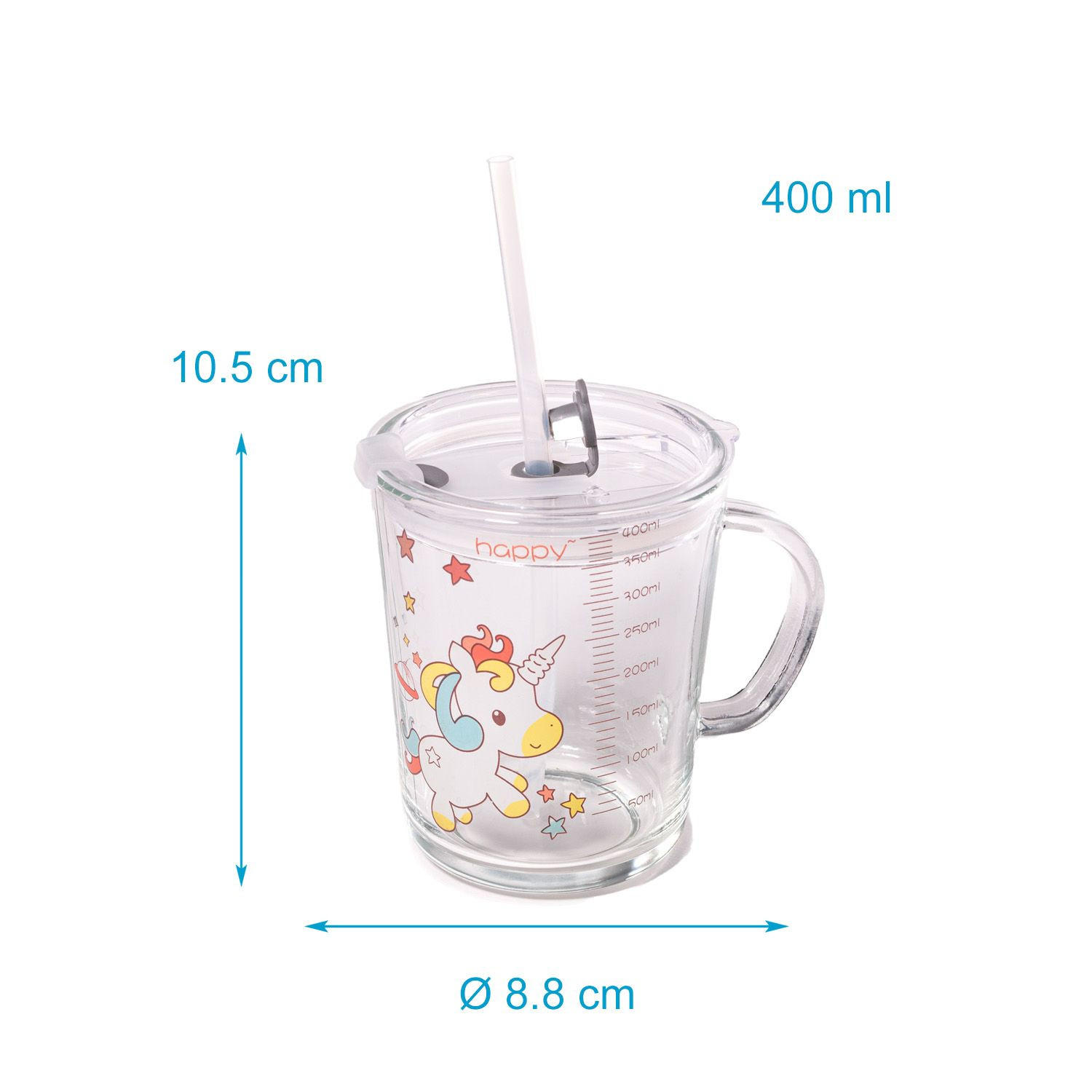 KINDER TRINKBECHER 400 ml - Weiß, Glas (8.8/11.5/12.5cm) - Intirilife