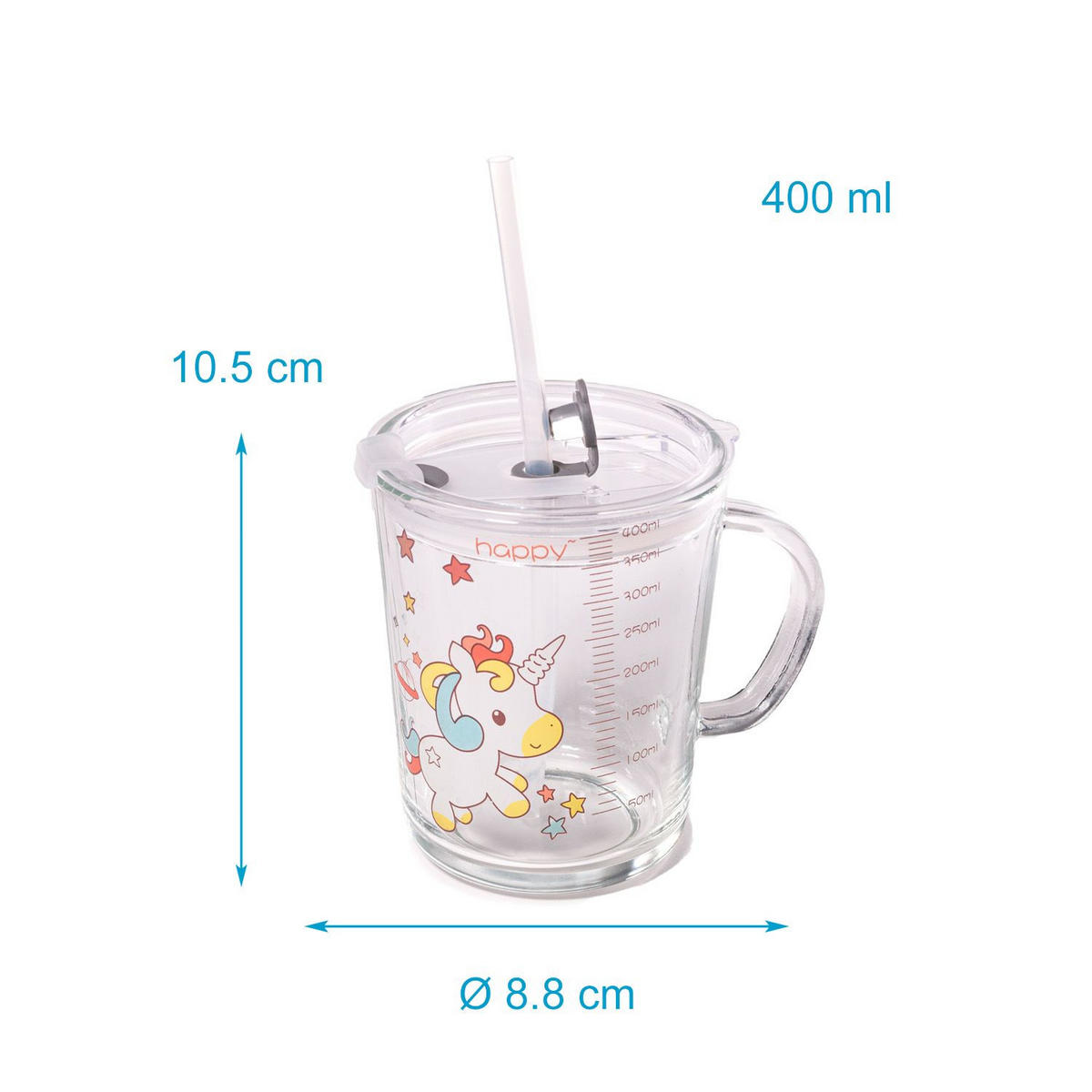 KINDER TRINKBECHER 400 ml - Weiß, Glas (8.8/11.5/12.5cm) - Intirilife