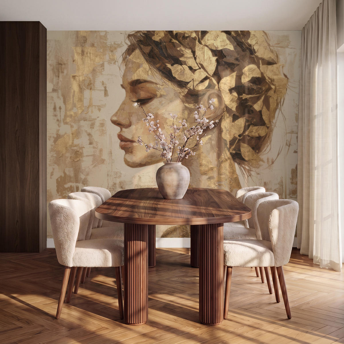TAPETE - Frau - Gold - Abstrakt - Textur - 260x220 cm - Goldfarben, Papier (260/220cm) - OnlyWow