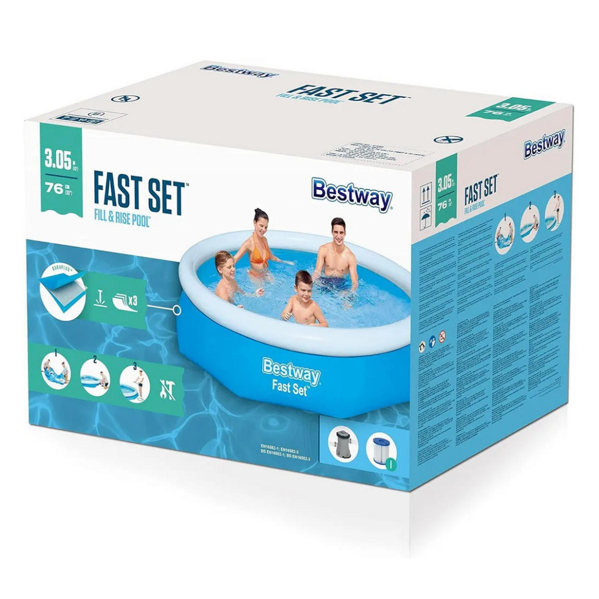 AUFSTELLPOOL, Rund, 305x76 cm, Komplettset, mit Pumpe, Familienpool, Gartenpool, Kinderpool, Planschbecken, Sommerpool, robust, Outdoor, groß - Blau/Weiß, Kunststoff (305/76/305cm) - Bestway