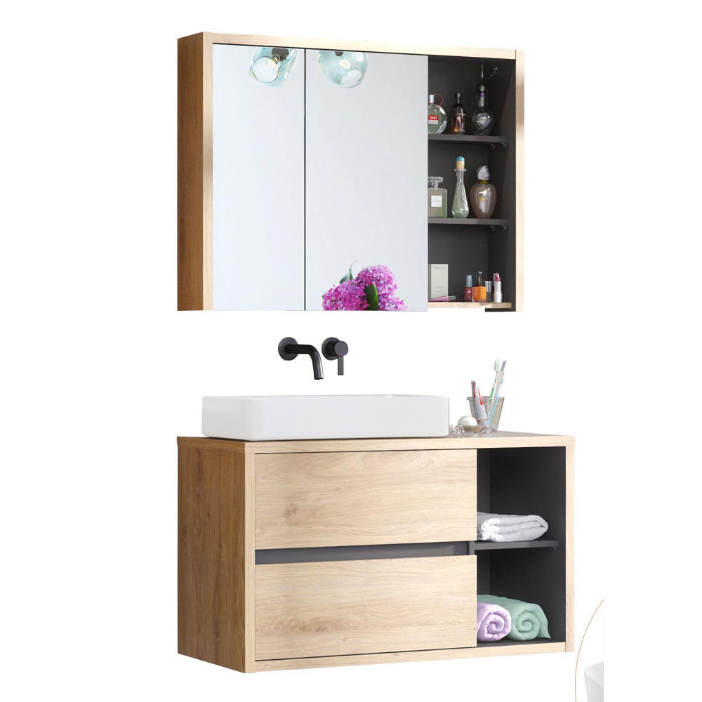 BADMÖBEL-SET 2-TLG. Danzig-56 - Braun, Holzwerkstoff (100/200/46cm) - Lomado