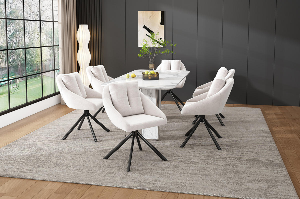 DREHSTUHL 2er-Set Beige aus Samt mit Rollen - Beige, Metall (62.23/49.53/72.39cm) - OKMYHOME