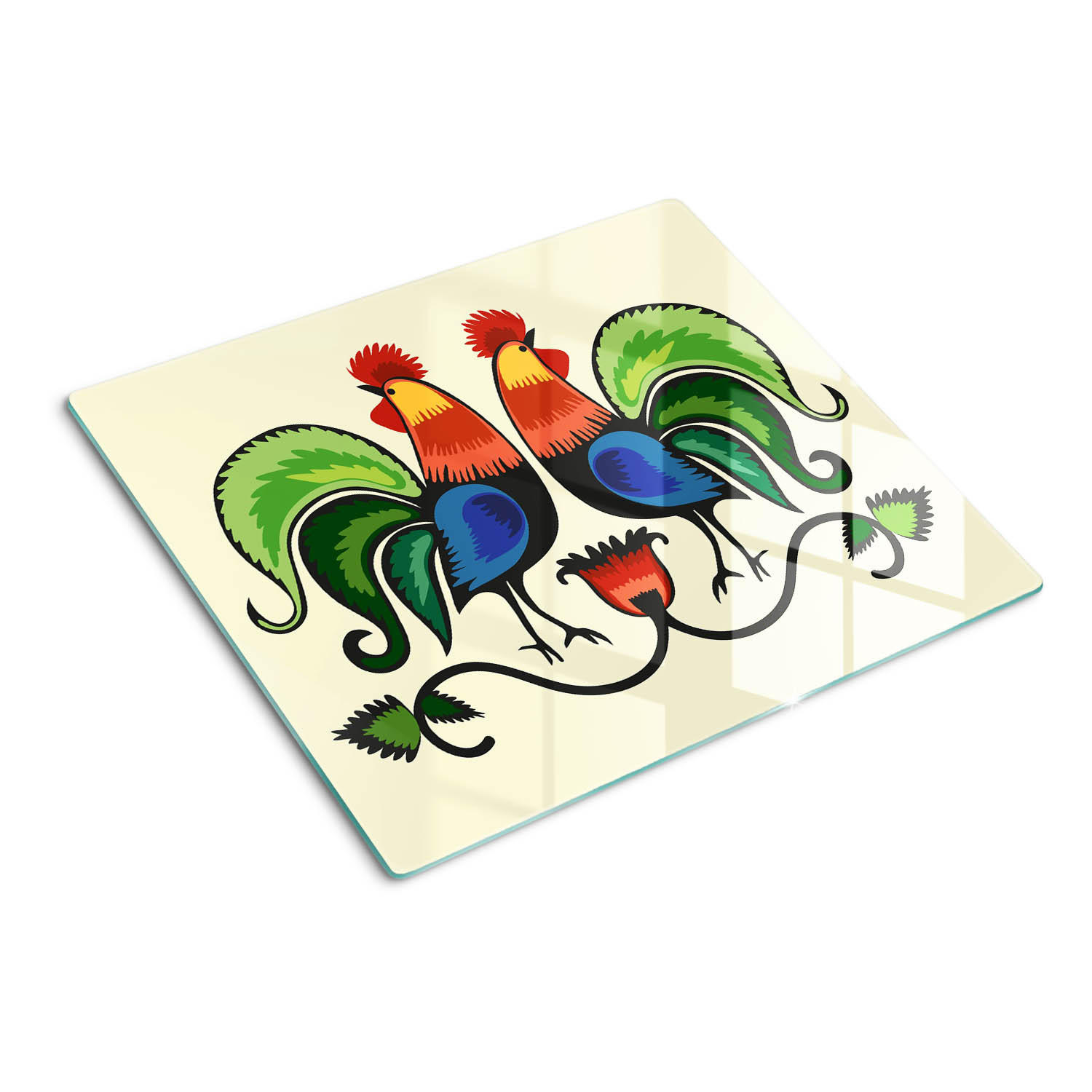GLASPLATTE 60x52 cm Hahnenmuster - Multicolor, Glas (60/0.4/52cm) - TULUP