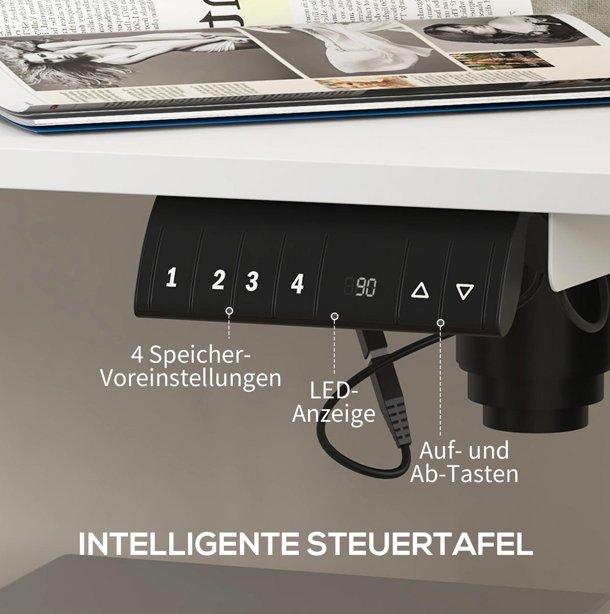 SCHREIBTISCH höhenverstellbar 140 x 70 cm elektrisch Weiß - Weiß, Holz (140/70/116cm) - Meubliv