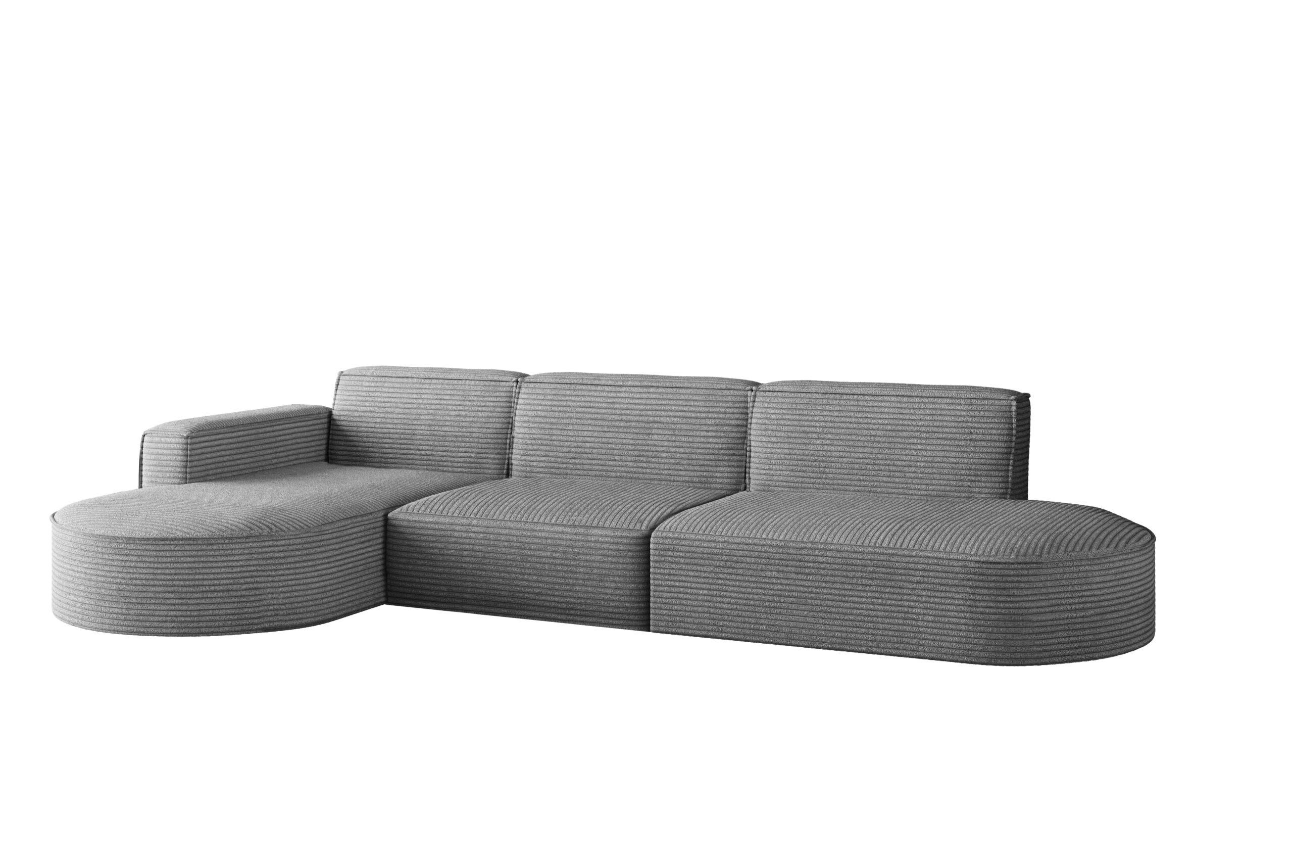 ECKSOFA Designer, Sofa L form MODENA 302 cm stoff Poso Grau Links - Grau, Holz (302/296cm) - Kaiser Möbel