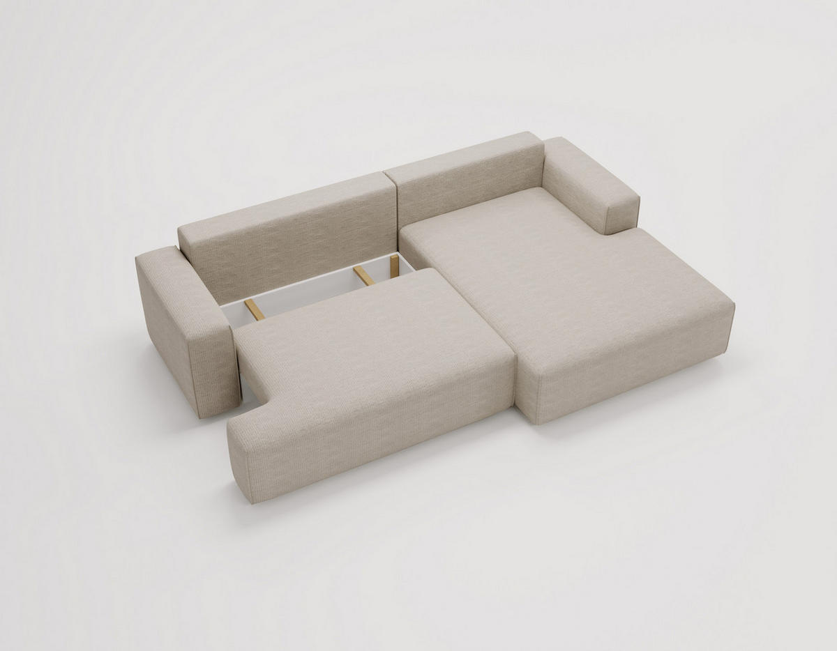 ECKSOFA L-Form 270 cm Boston mit Bettkasten, Schlaffunktion, Rechts, Beige - Beige, Holz (270/165cm) - Emporius