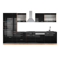 KÜCHENZEILE R-Line Schwarz Hochglanz/Goldkraft Eiche 350 cm AP Anthrazit - Schwarz Hochglanz/Eiche Wotan, Holzwerkstoff (350/81.6/60cm) - Vicco