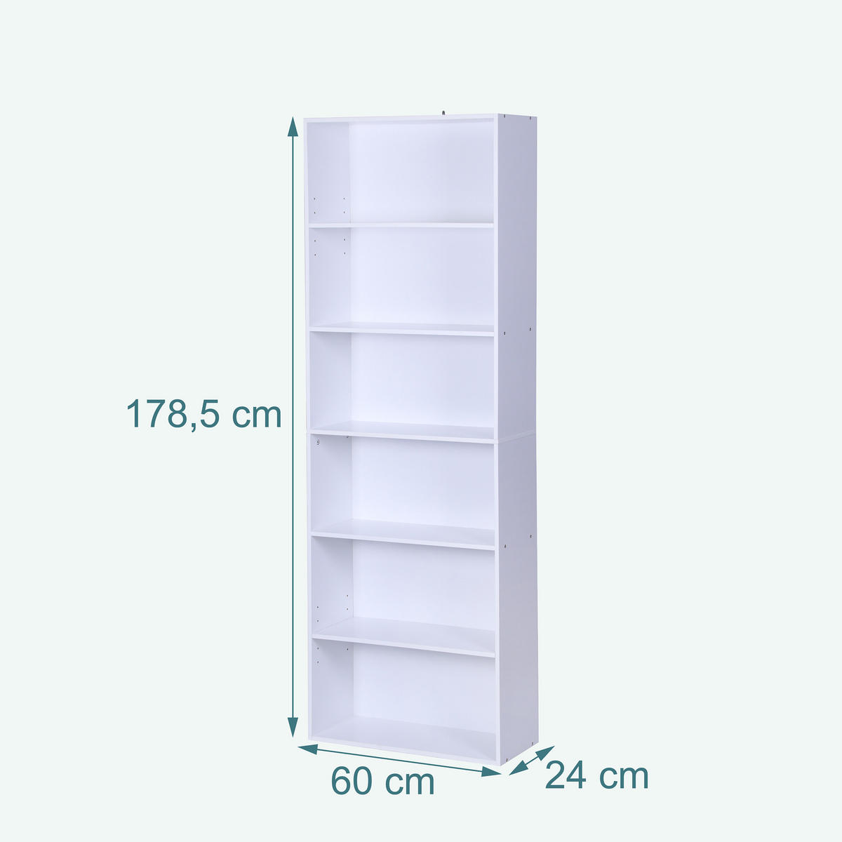 BÜCHERREGAL - Weiß, Holzwerkstoff (60/178.5/24cm) - Relaxdays