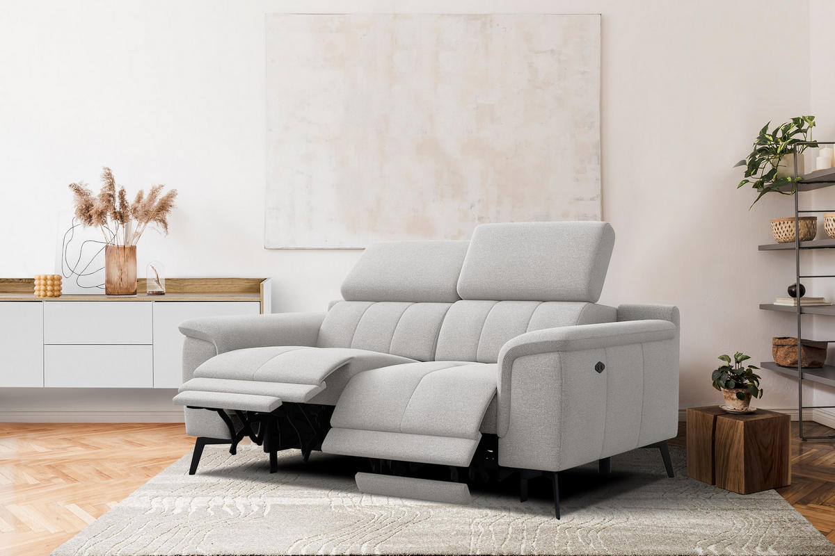 RELAXSOFA FIERO 2-Sitzer mit 2 Relaxfunktionen, hellgrau - Hellgrau/Schwarz, Holzwerkstoff/Textil (170/82/103cm) - Courtois Laville