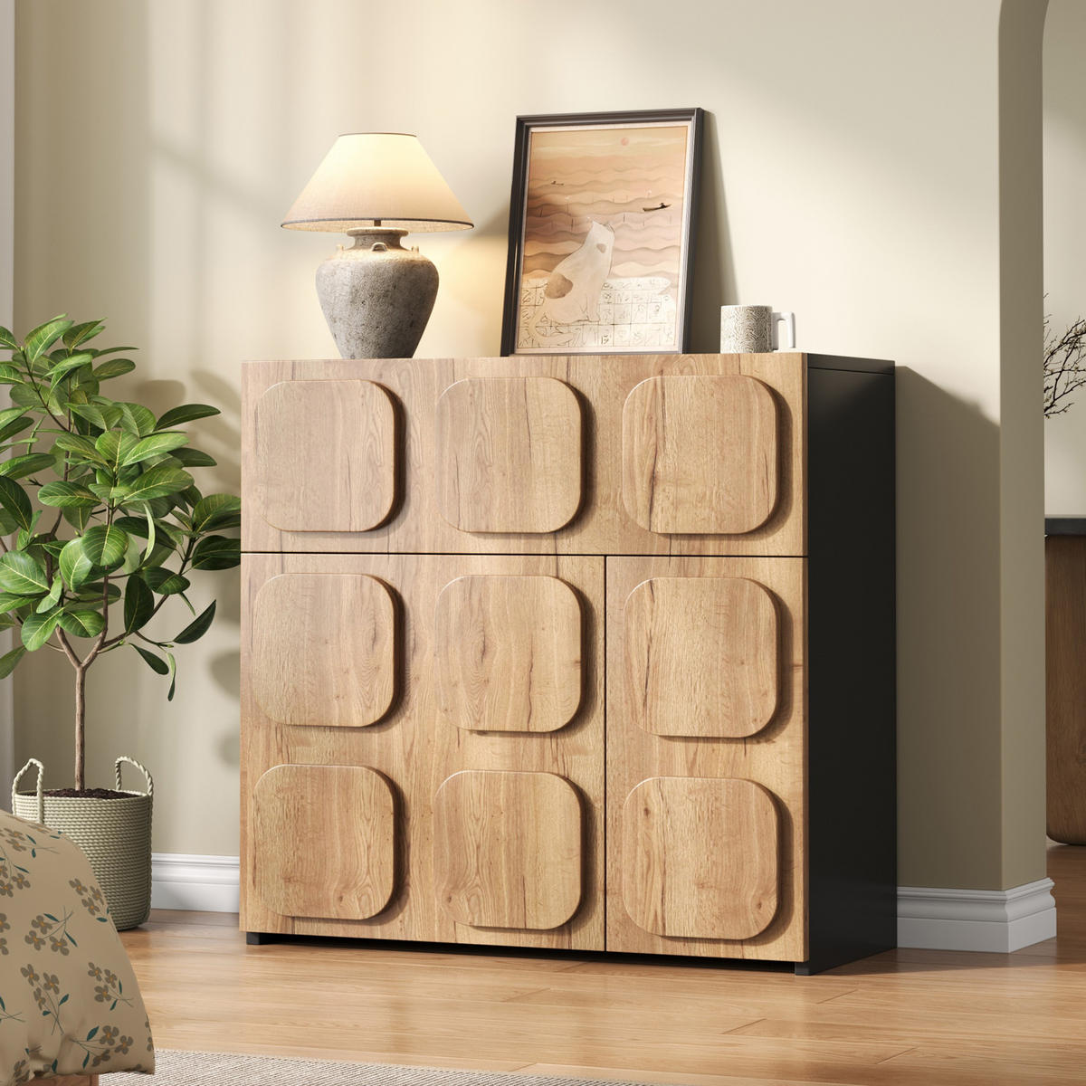 SIDEBOARD mit vier Fächern, Retro-Design aus Holz - Naturfarben, Holz (34.8/81.5/79.5cm) - KOMHTOM