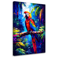 LEINWANDBILD Bunter Papagei auf einem Ast 60x90cm - Multicolor, Textil (60/90cm) - Feeby