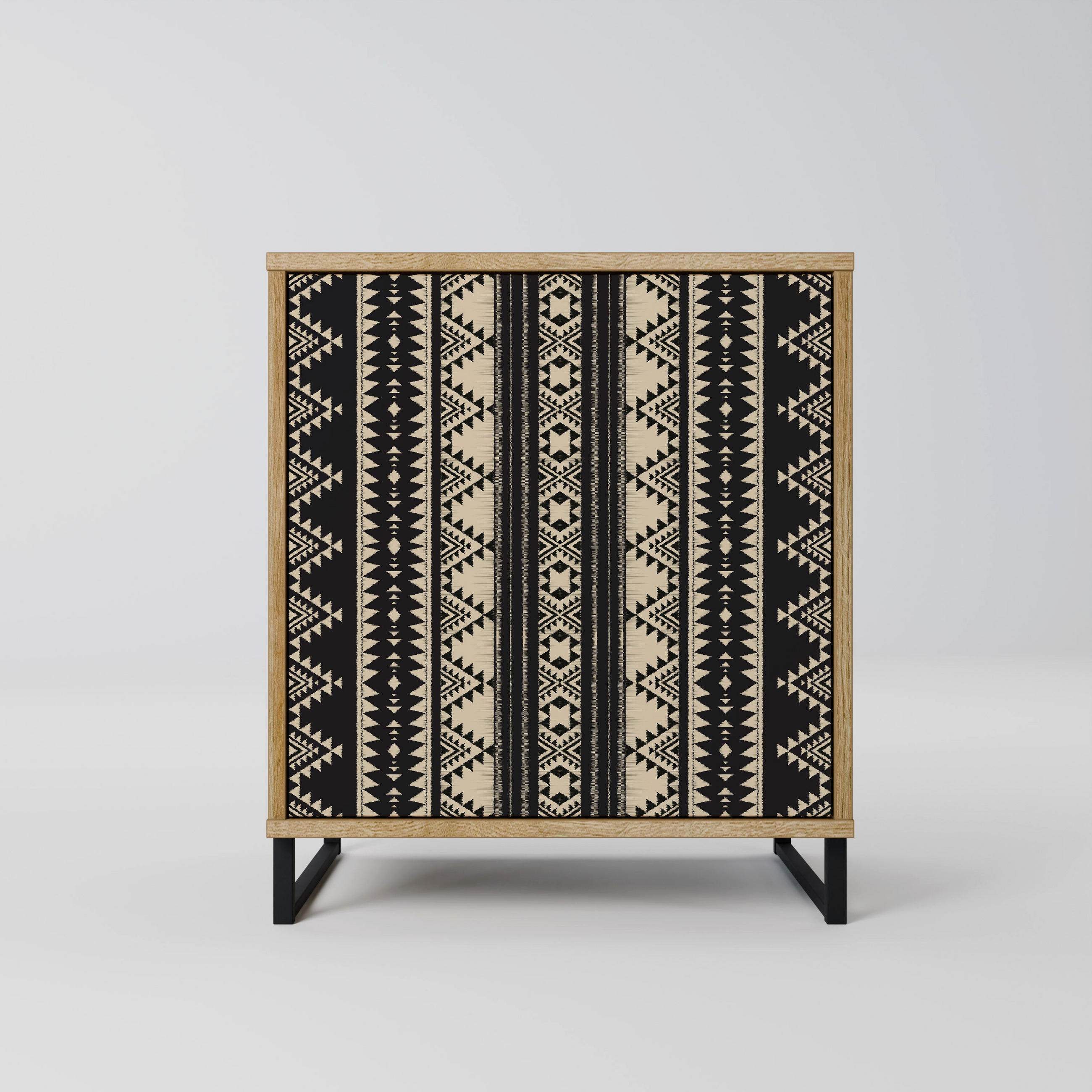SIDEBOARD AZTEC, Eichefarben, 57,5x42x67,5 cm, Schwarze Metall-Rahmenfüße - Eichefarben/Multicolor, Holzwerkstoff/Metall (57.5/67.5/42cm) - SpaceRebels