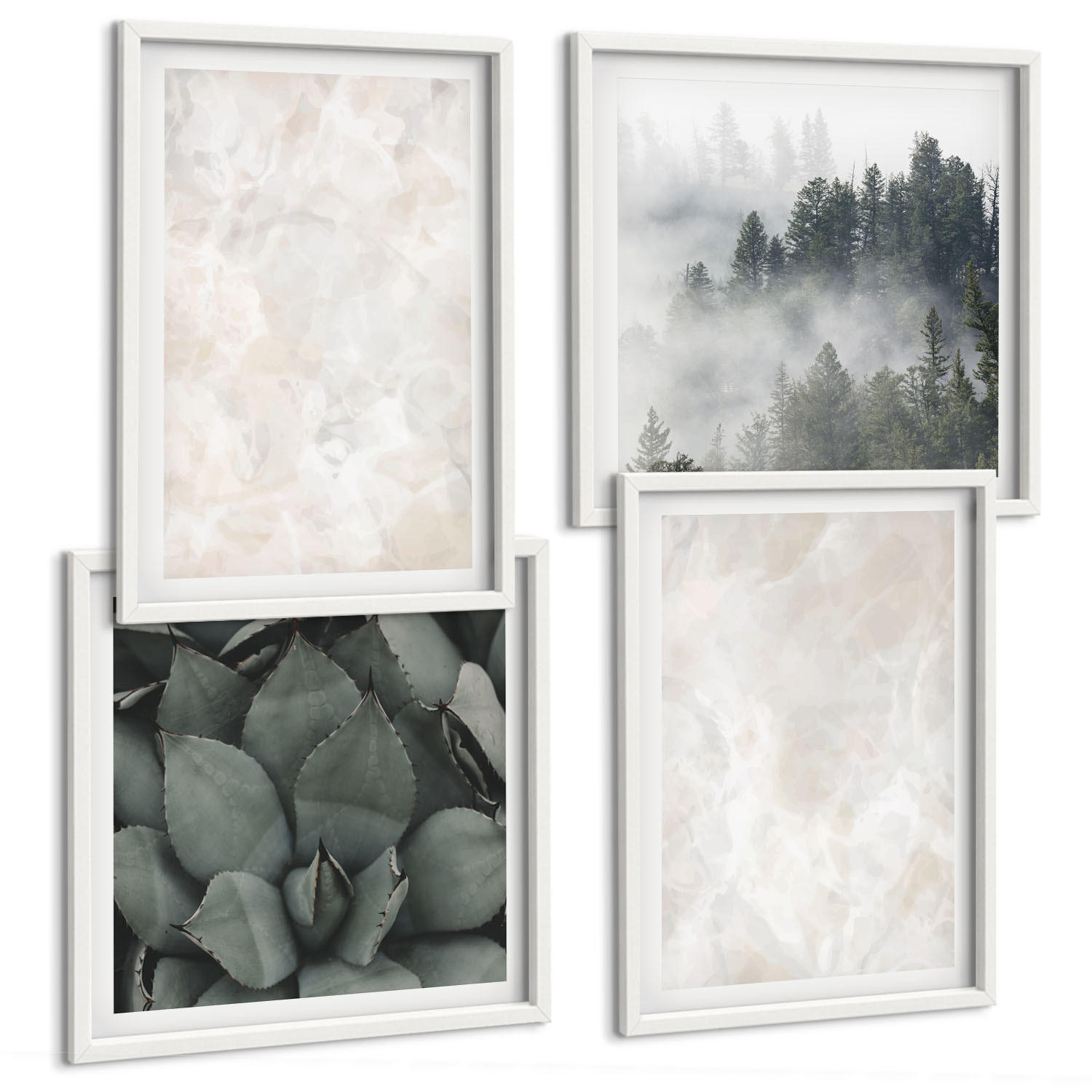 BILDER SET 4er Set - 50x50 cm & 40x60 cm Weißer Rahmen - Steinpastellmarmor - Weiß, Kunststoff (50/50cm) - TULUP