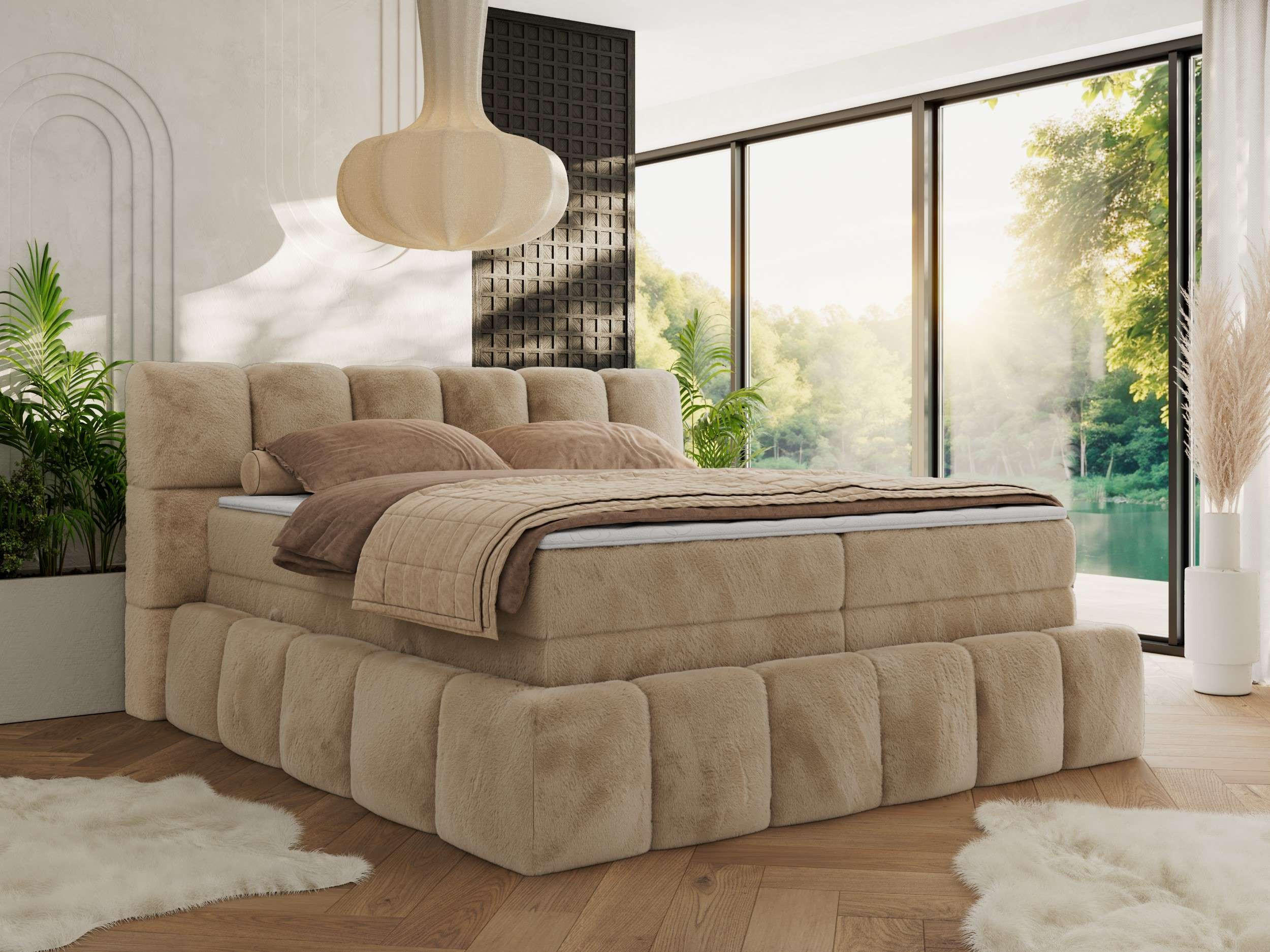 BOXSPRINGBETT NIRA KING 160/200 Beige Plüsch - H4 - Beige, Holz/Textil (160/200cm) - MKS