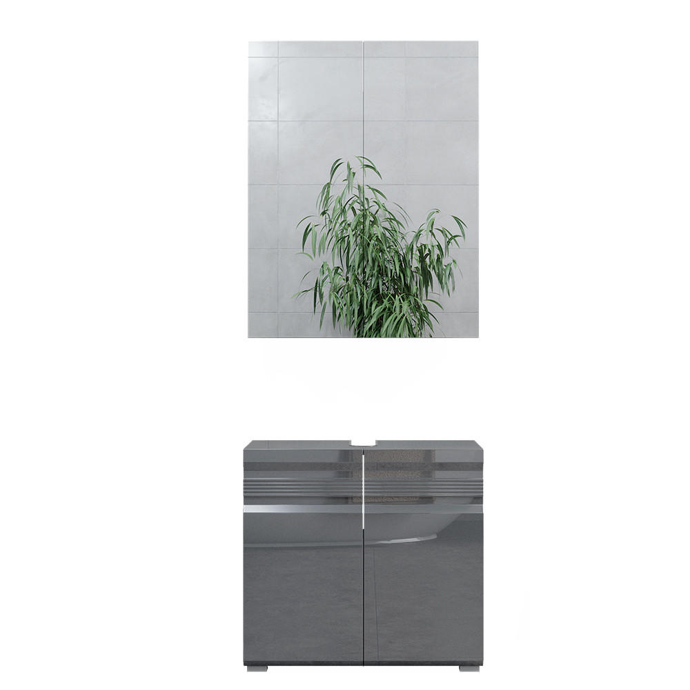 BADMÖBEL-SET Fredd Anthrazit Hochglanz 2 Teile - Anthrazit, Holzwerkstoff (56/60/34cm) - Vicco