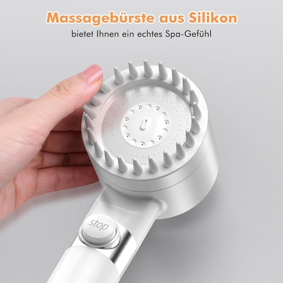 HANDBRAUSE mit Filter 15-Schichten-Filtration 3 Strahlarten Weiß - Weiß, Kunststoff (9/12.7/27cm)