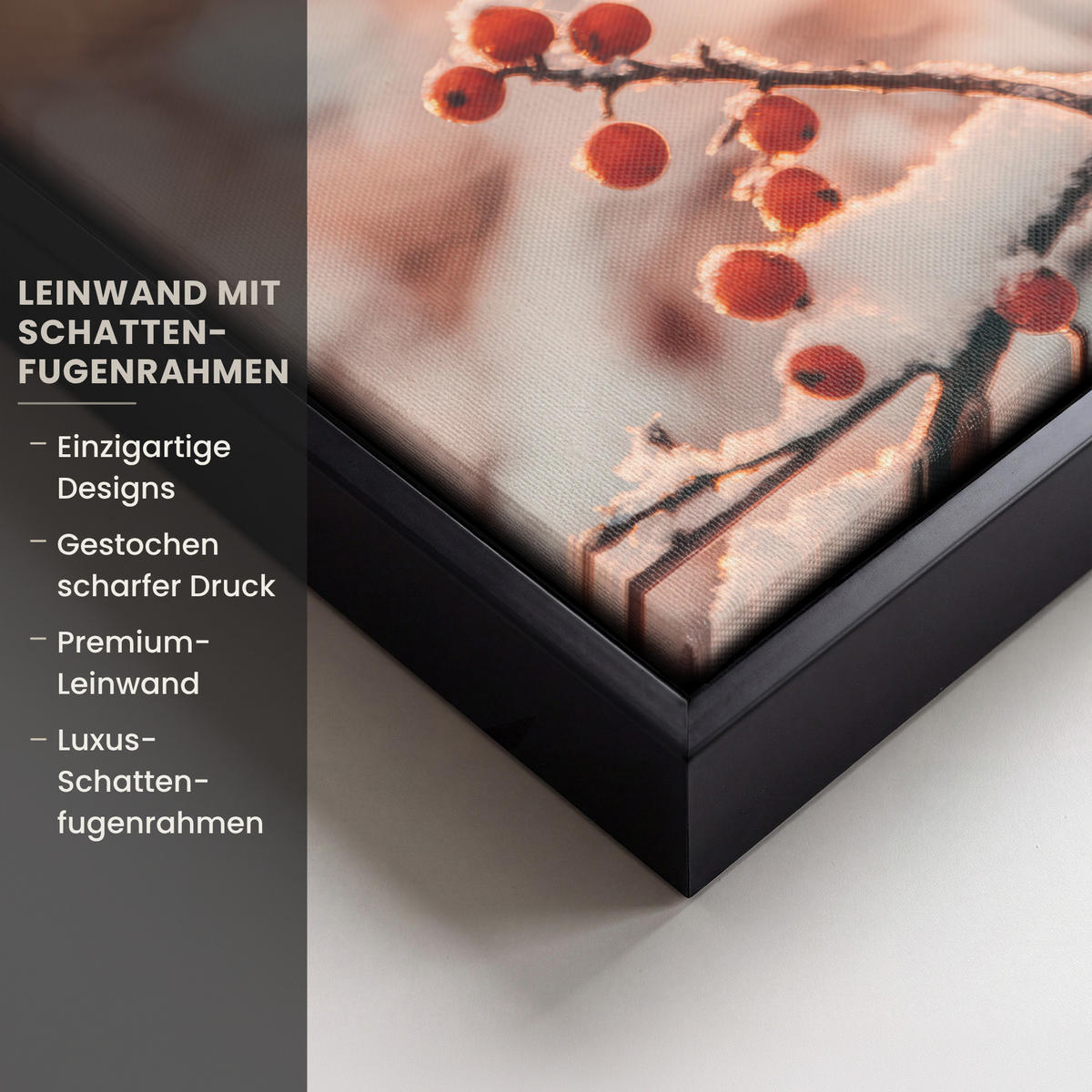 LEINWAND Bilder mit Rahmen - Vogel - Zweig - Winter - Tiere - Schnee - 30x20 - Bernsteinfarben, Textil (30/20cm) - MuchoWow