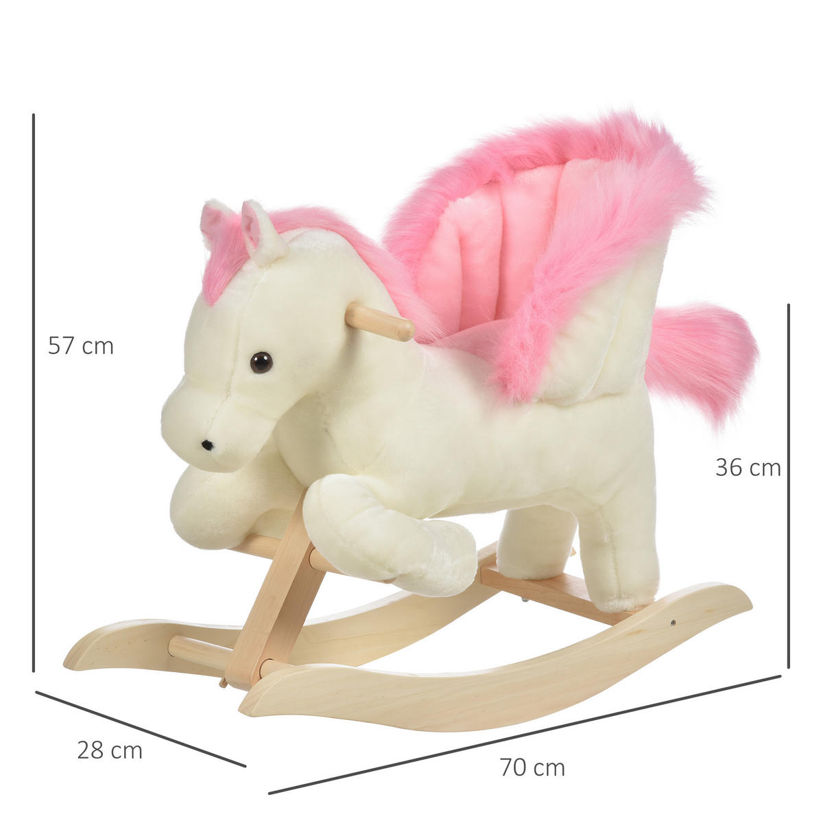 KINDER SCHAUKELTIER, Weiß+Rosa, Plüsch+ Holz - Weiß, Holz (28/57/70cm) - HOMCOM