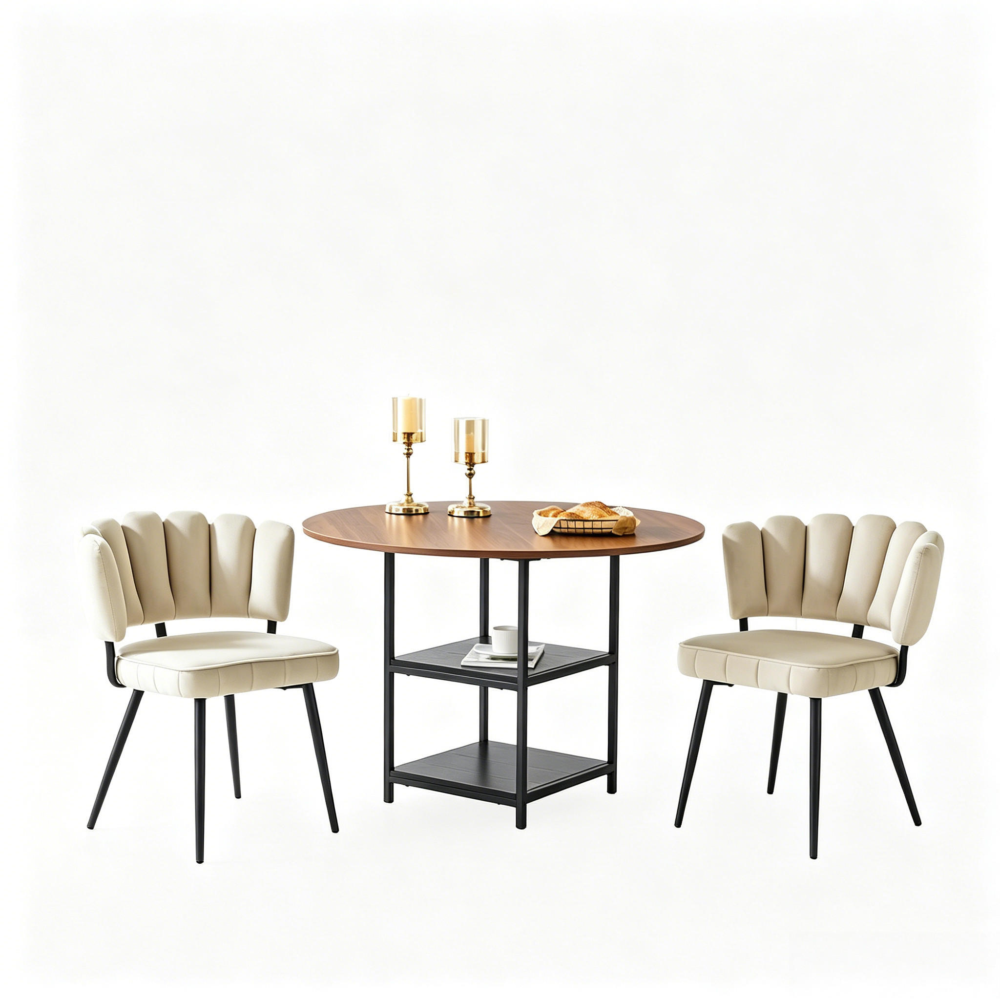TISCHGRUPPE 3-tlg Rund Nussbaum-Optik 107cm - Beige, Holzwerkstoff/Metall (68/25/83.5cm) - Raelunyi