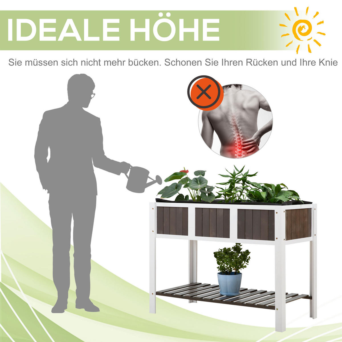 HOCHBEET, Weiß+Grau, Tanne, nicht gewebter Stoff - Weiß, Holz (57/89/119cm) - Outsunny